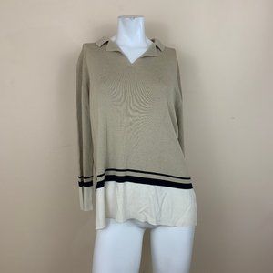 Harrod's Tan Striped Long Sleeve Sweater